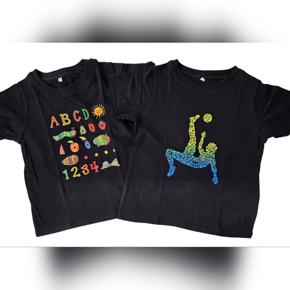 Black Graphic T-Shirts with Colorful Designs Set Of 2, Size 5